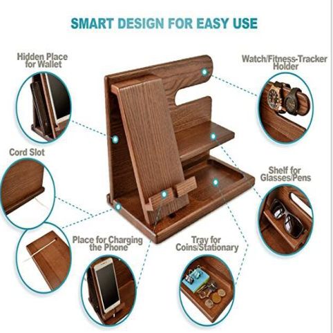 Wooden keychain wallet stand, watch, men's gift, birthday, bedside table, wallet, tablet computer storage box details Picture