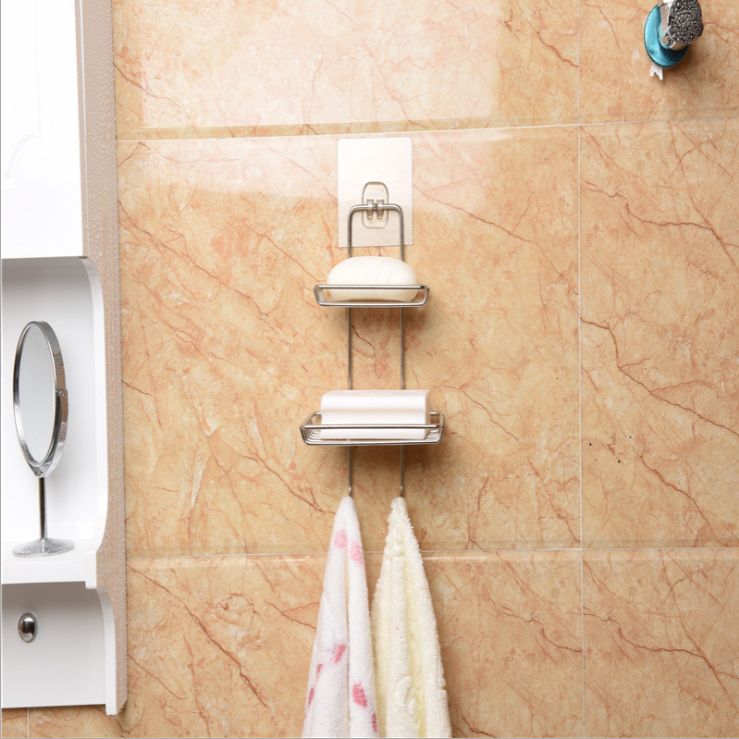 Perforation-free soap holder toilet drain wall hanging double soap box Stainless steel soap holder Creative soap box bathroom