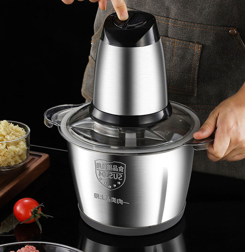 Household electric small meat grinder, minced meat, garlic, dumpling and vegetable shredder, multi-functional all-steel 3L (double blades) detail image 6