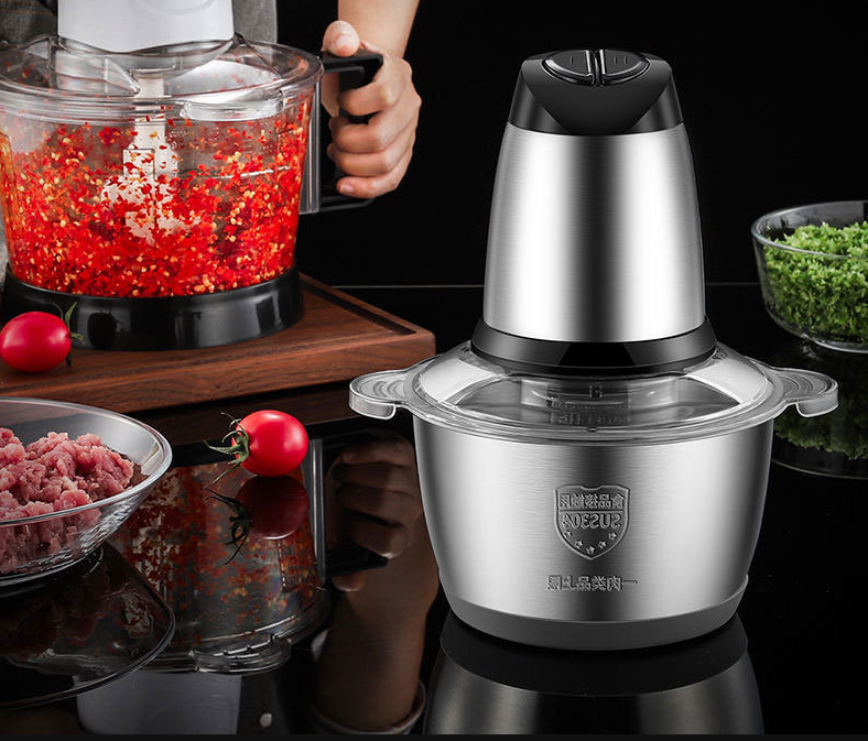 Household electric small meat grinder, minced meat, garlic, dumpling and vegetable shredder, multi-functional all-steel 2L (double blades) detail image 1