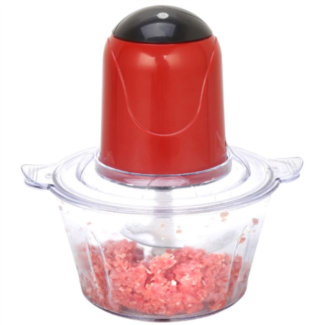 Household 2L multi-functional electric meat grinder, juicer, food processor and garlic mashing machine, red