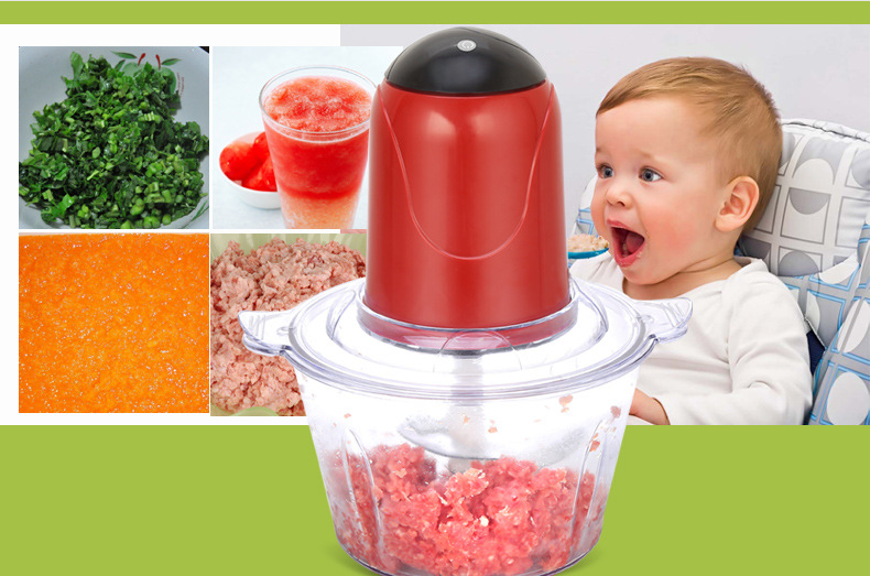 Household 2L multi-functional electric meat grinder, juicer, food processor and garlic mashing machine, red detail image 1