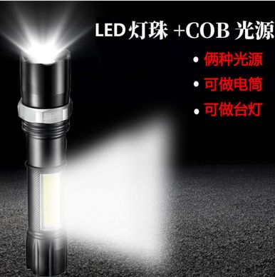跨境专供铝合金强光手电筒 COB工作灯USB充电变焦远射手电筒批发 details Picture