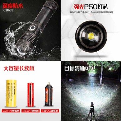 跨境新款XHP50 铝合金手电筒 电量显示 USB充电 变焦手电筒 Application Scenario