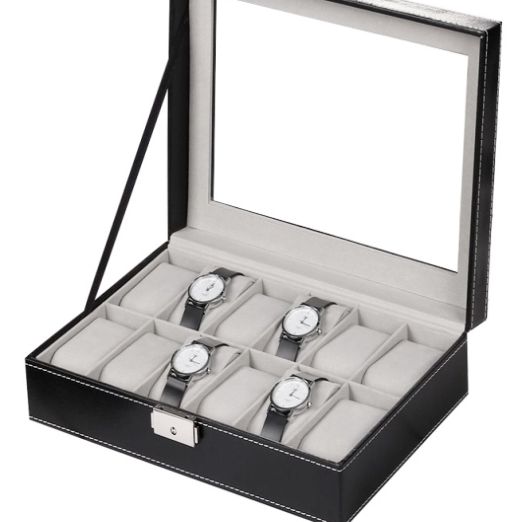 Foreign trade cross-border spot custom 12-bit double-line gray velvet one-line lock watch box watch storage watch box