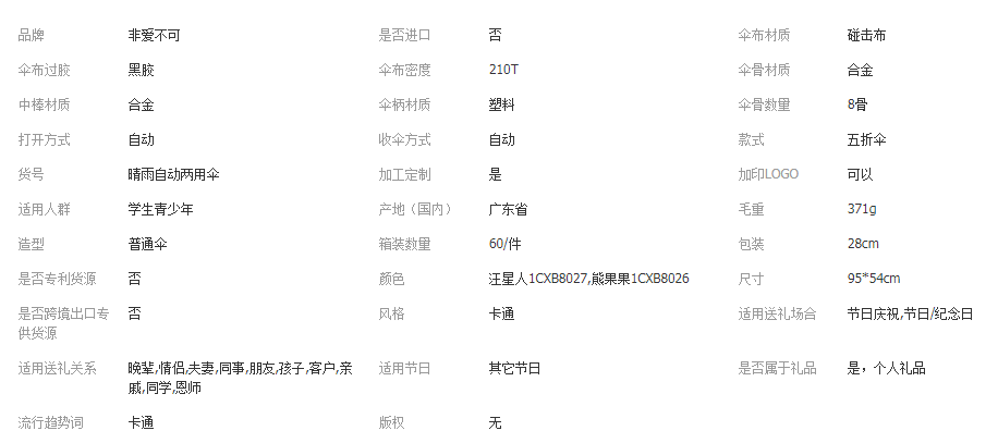 【潮品百货】可爱卡通全自动雨伞黑胶防晒遮阳伞男女学生少女心五折晴雨两用伞详情1