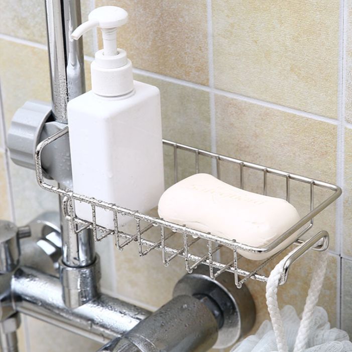 Stainless steel faucet rack rag drain rack Household kitchen perforation-free sink storage rack Specification drawing