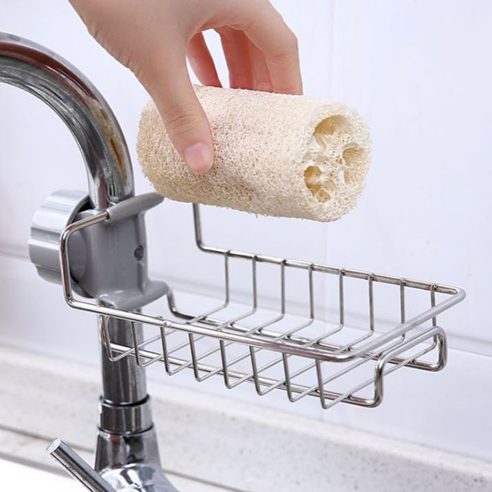 Stainless steel faucet rack rag drain rack Household kitchen perforation-free sink storage rack Application Scenario