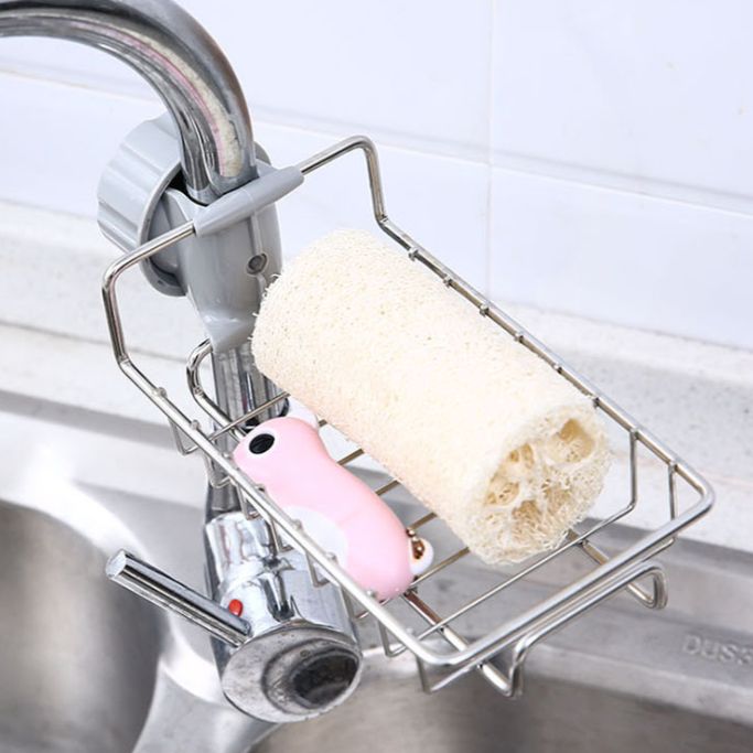 Stainless steel faucet rack rag drain rack Household kitchen perforation-free sink storage rack details Picture