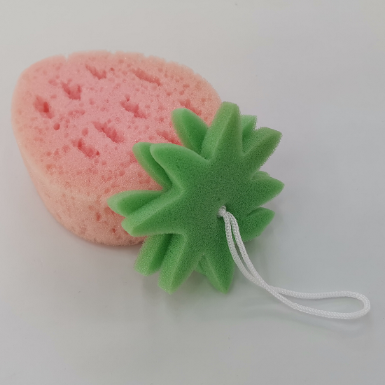 拔孔草莓新颖立体水果沐浴海绵擦清洁海绵块儿童搓澡洗澡海绵浴擦详情图3