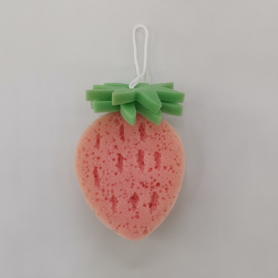 拔孔草莓新颖立体水果沐浴海绵擦清洁海绵块儿童搓澡洗澡海绵浴擦详情图4