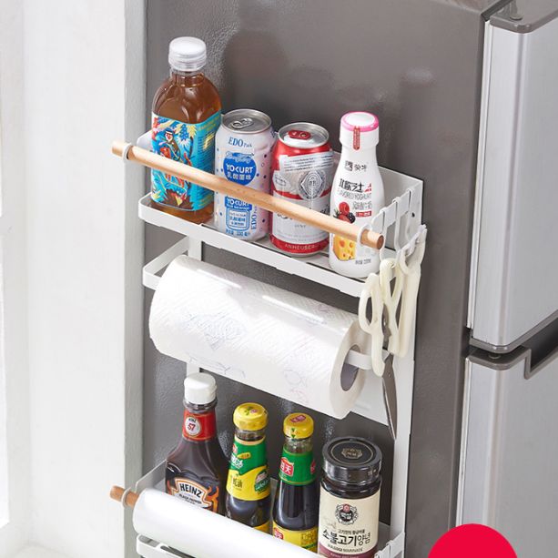 Refrigerator side rack storage shelf magnetic perforation-free