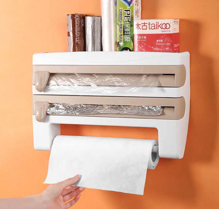 Plastic wrap storage rack with cutter foil storage rack
