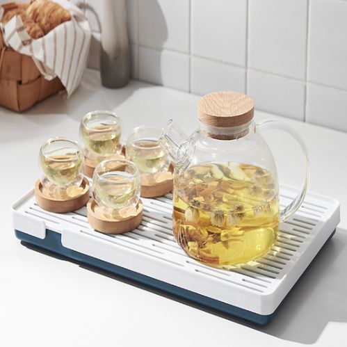 Double cup tray rectangular tea tray plastic creative household living room simple cup drain tray manufacturers direct sales details Picture