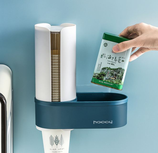 Disposable dust-proof paper cup automatic cup remover, wall-mounted water dispenser cup holder, non-drilling storage rack details Picture