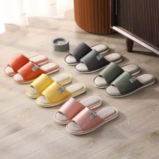 Flax slippers ladies summer indoor home couples a family bathroom non-slip outside wear family slippers men summer Y22