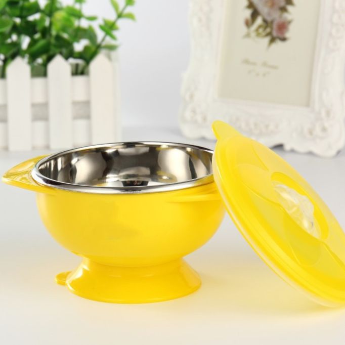 Baby suction cup bowl with base, complementary food bowl, children's tableware set with lid, stainless steel anti-drop and anti-scald baby meal bowl Item Picture
