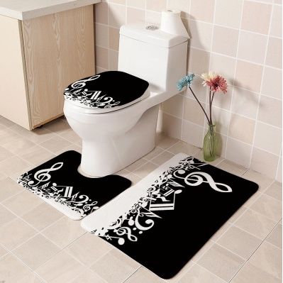 新款3D印花马桶三件套卫生巾浴室防滑地垫音符♪ ♪图案图