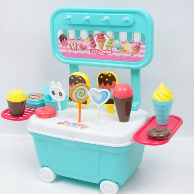 儿童过家家收纳台小推车 迷你甜品屋 冰淇淋食物套装产品图