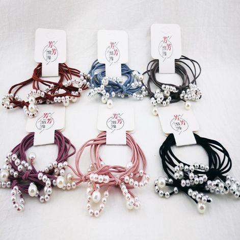L1123 Premium 8-shaped pearl leather band, hair rope, hair tie, hair accessory, rubber band, 2-yuan store, wholesale accessories
