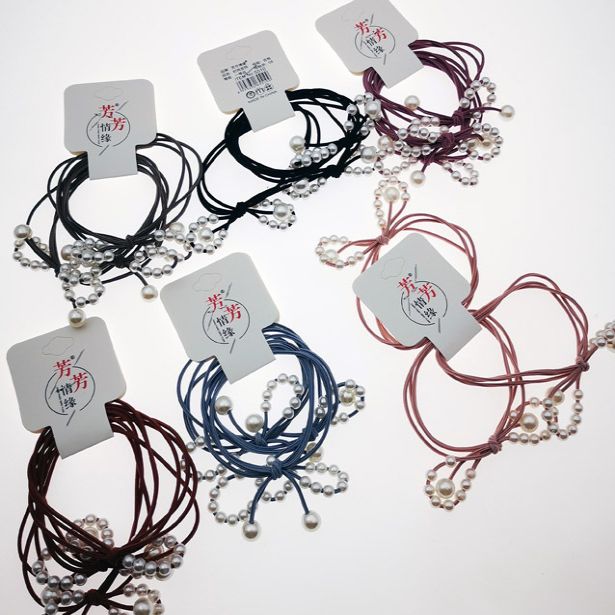 L1123 Premium 8-shaped pearl leather band, hair rope, hair tie, hair accessory, rubber band, 2-yuan store, wholesale accessories Specification image