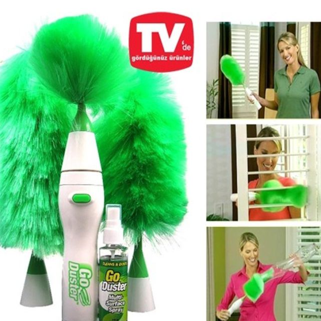 Cross-border go duster electric feather duster Household duster Rolling brush Electric cleaning brush Green