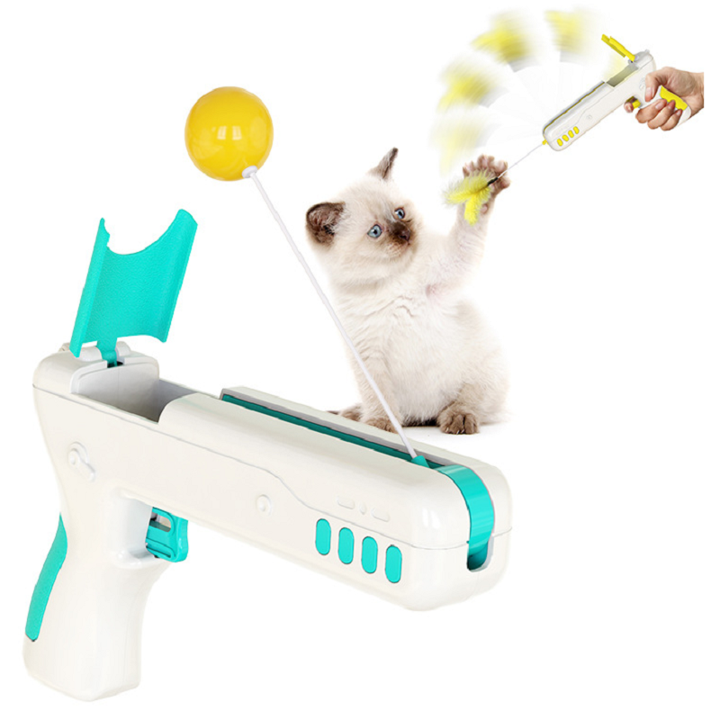 亚马逊新款猫玩具 可替换羽毛球回弹折叠杆逗猫棒 新奇逗趣猫玩具详情图9