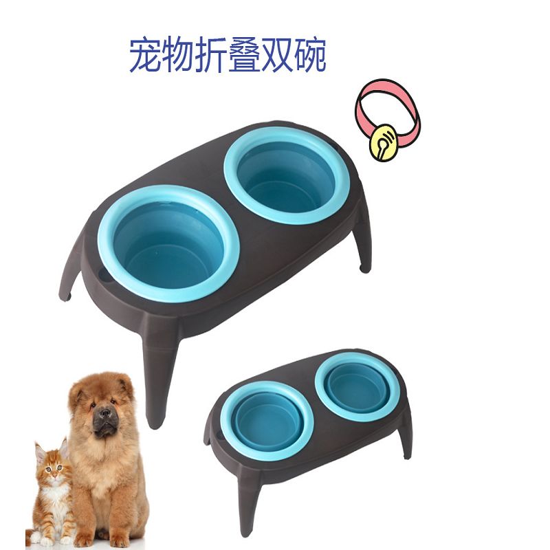 现货厂家直供宠物双碗 宠物硅胶碗 折叠碗 宠物碗 出口台湾硅胶碗图