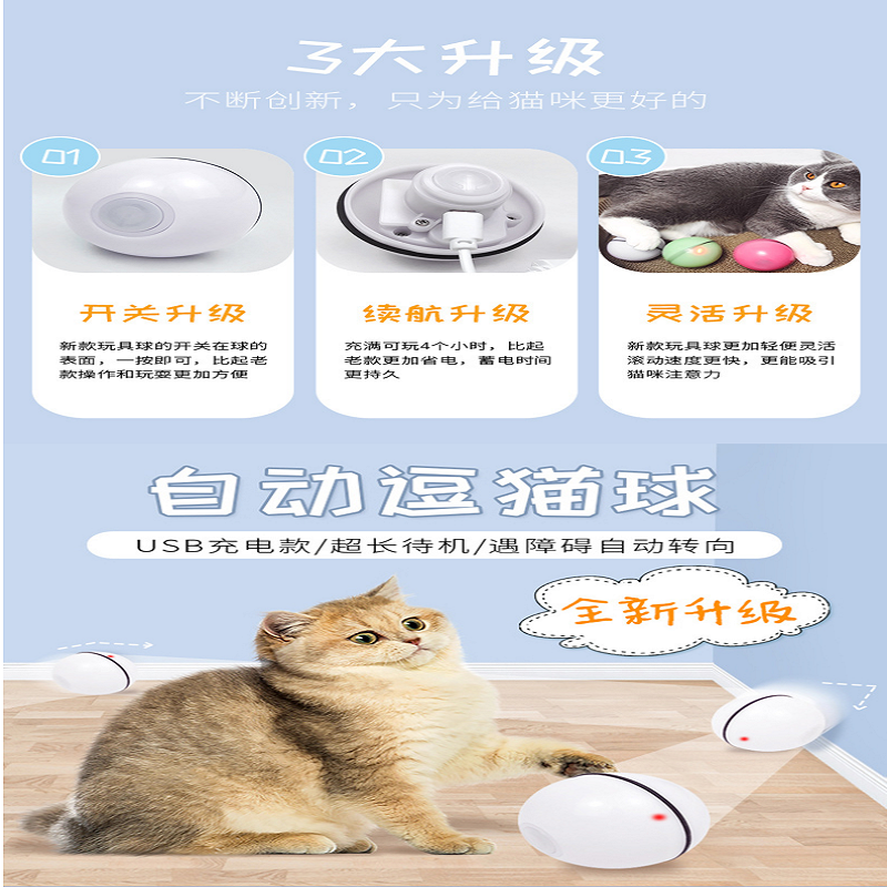 Upgraded Usb Electric Cat Led Rolling Flash Ball Laser Smart Cat Toy Automatic Rolling Ball Specification drawing