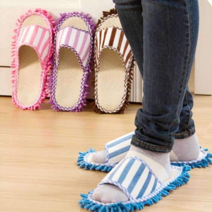 Machine washable floor slippers with coral velvet stripes