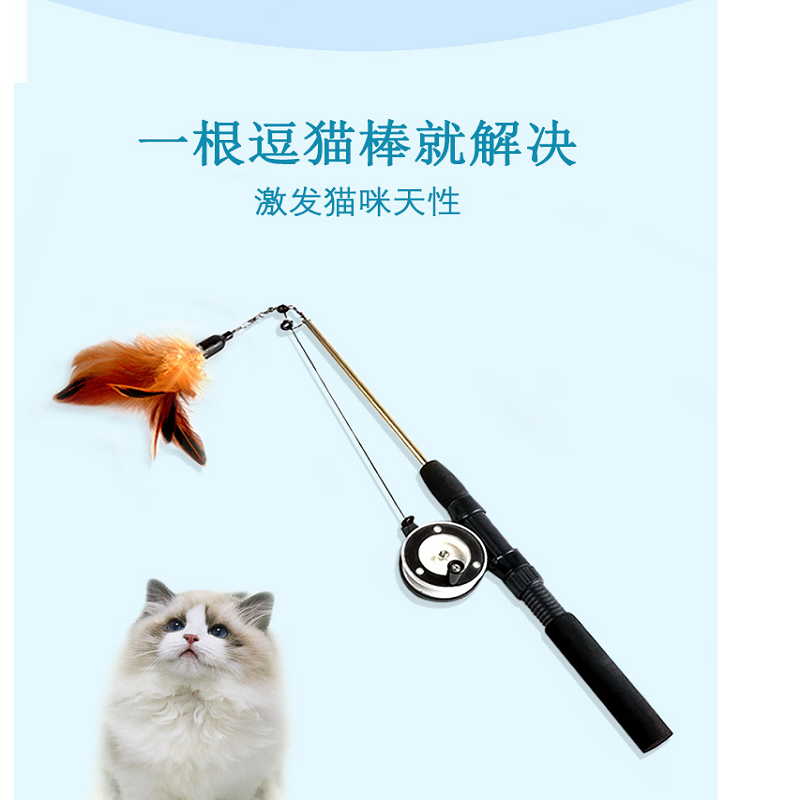 亚马逊 宠物珍珠大鸟羽毛三节伸缩可替换头逗猫棒 猫玩具详情图3