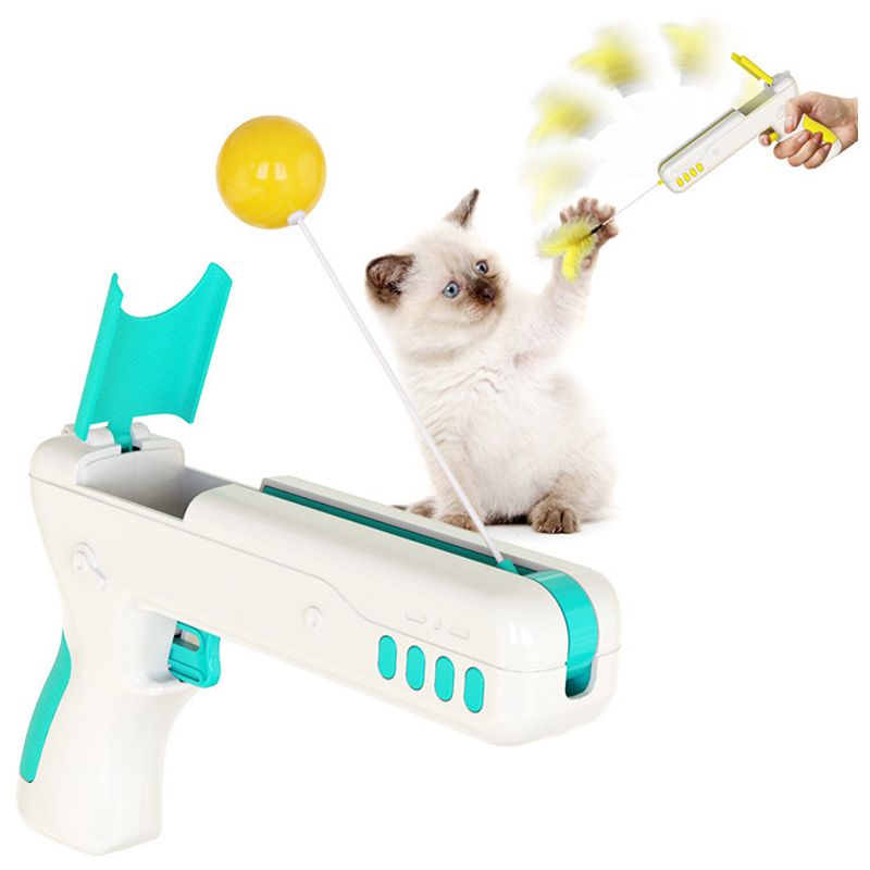 亚马逊新款猫玩具 可替换羽毛球回弹折叠杆逗猫棒 新奇逗趣猫玩具详情图1
