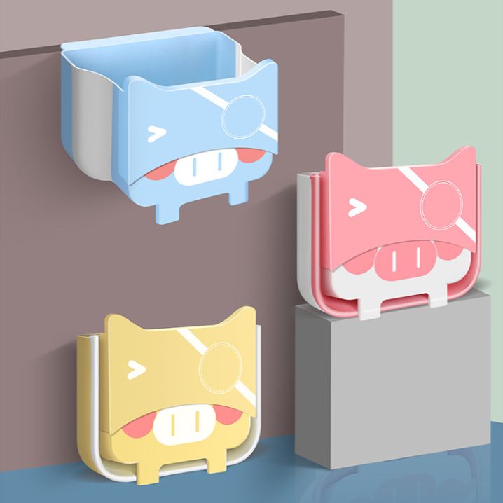 Cartoon kitchen wall-mounted perforation-free folding bucket