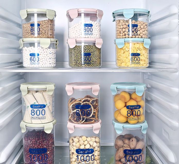 Direct sales kitchen transparent snack storage box, plastic five-grain storage can, food sealed can, 800ml Specification drawing