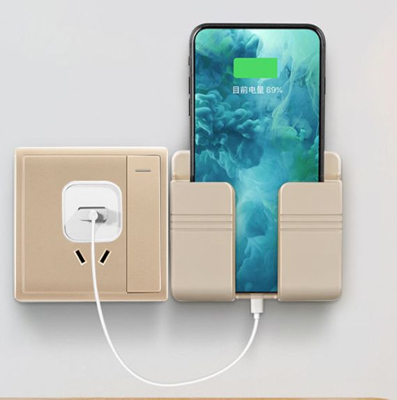 Wall-mounted mobile phone charging and storage rack with no need for drilling and pasting