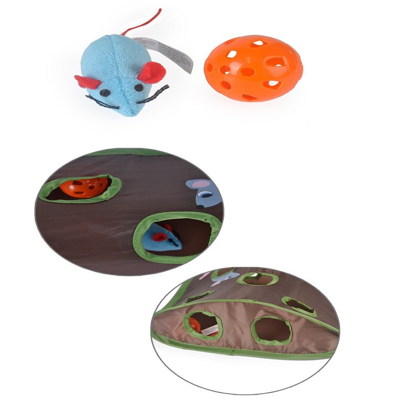 跨境亚马逊新款宠物用品 猫玩具带铃铛抓球耐玩九孔老鼠洞详情图2