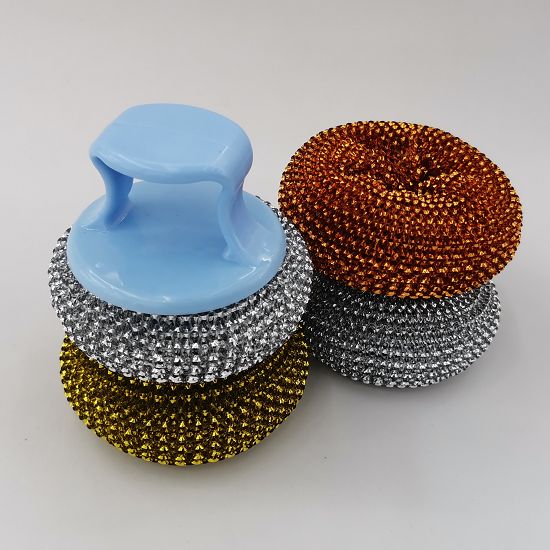 手柄清洁球2个套卡可拆卸替换清洁球洗锅刷水槽厨房清洁去污去垢