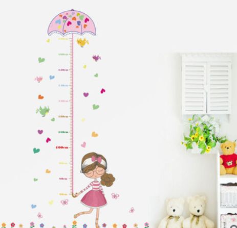 SK7043 cartoon girl holding an umbrella height sticker for living room and bedroom walls, glass doors and Windows, TV background decoration stickers