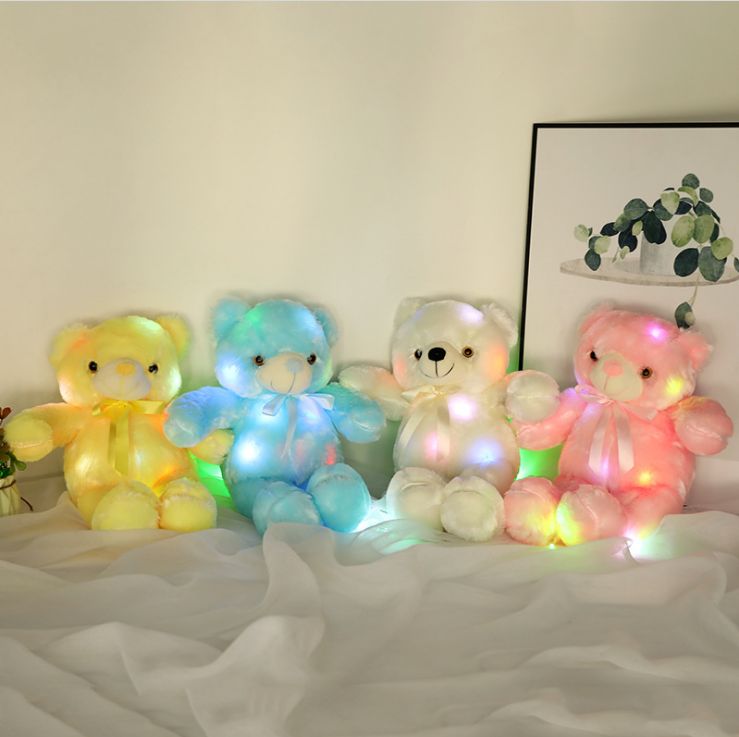 20cm teddy bear LED colorful luminous music toy Teddy bear plush toy bow tie bear