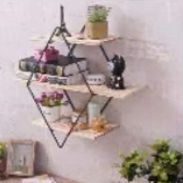 菱形铁艺木质墙上书架