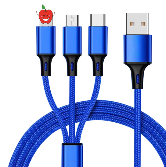 Nylon braided one-drag three-head data cable detail image 2