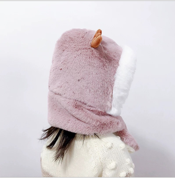 冬季儿童帽子围巾一体男女童加厚保暖毛绒可爱宝宝鹿角防风护耳帽详情1
