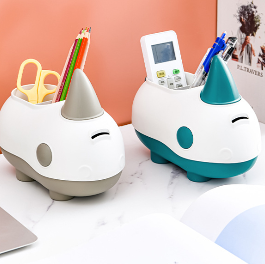 Katong Creative Rhino Storage Box, desktop storage pen holder, plastic money box detail image 1