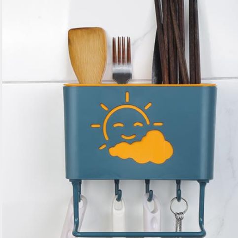 Creative double-layer chopstick cage wall-mounted perforation-free kitchen chopstick holder