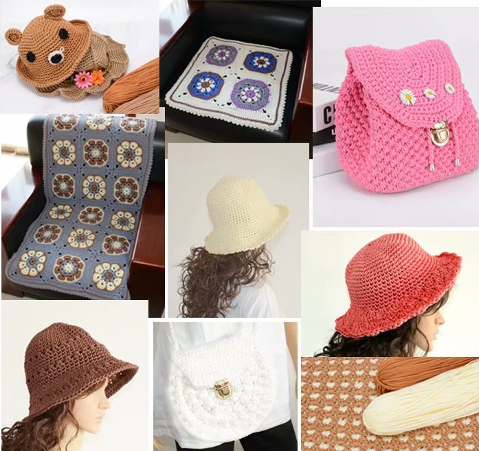 Hollow thread hook shoes, bags, hand-woven binding rope, colorful wear-resistant summer cool hats, sun hats, dolls, handicrafts thread detail image 13