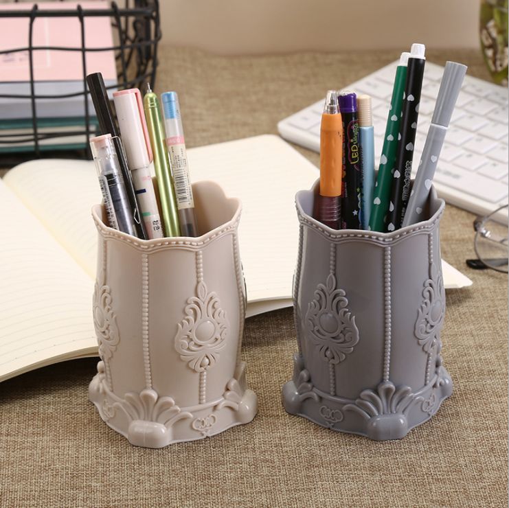 Multi-functional shaped storage bucket, plastic pen holder, solid-color plastic eco-friendly pen holder, shockproof and durable storage bucket details Picture