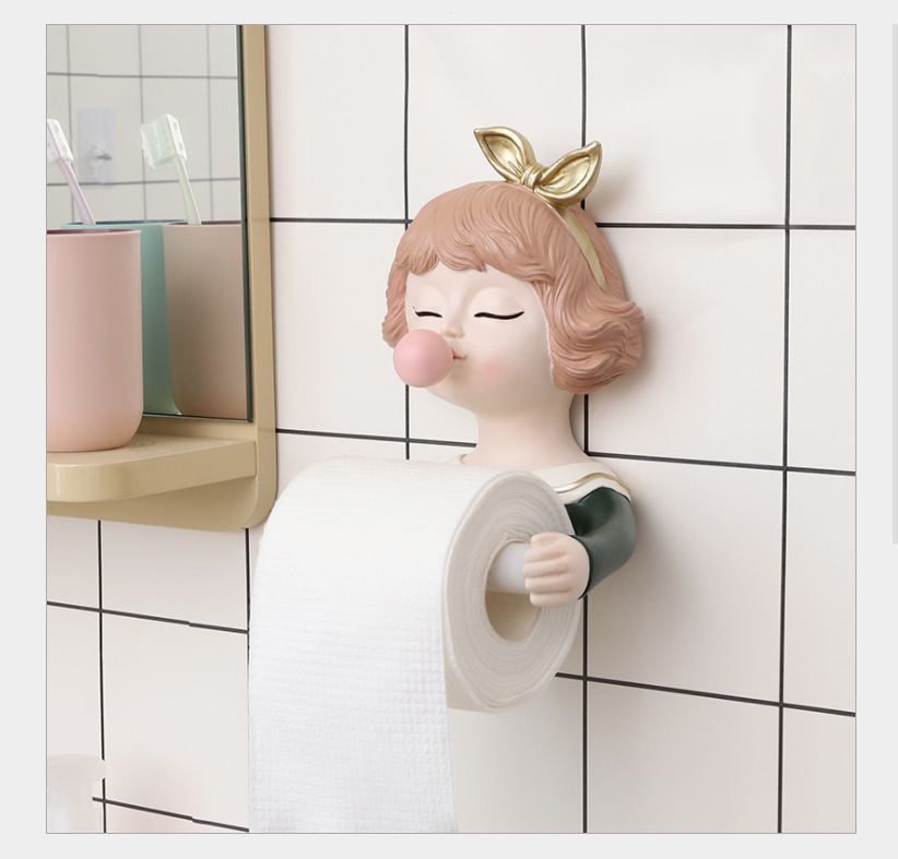Toilet creative cartoon girl resin roll paper rack bathroom roll paper towel storage resin decorations