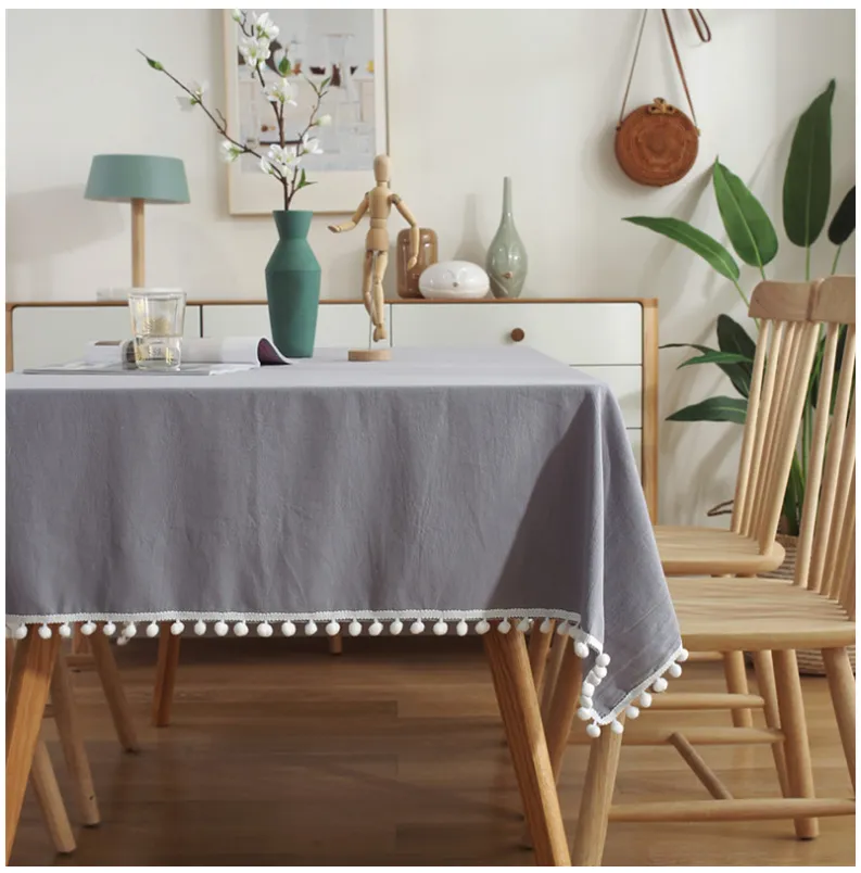 New solid-color pom-poms Christmas tablecloths and tablecloths, simple washable cotton banquet table cloths, TV cabinet tablecloths and cover cloths detail image 7