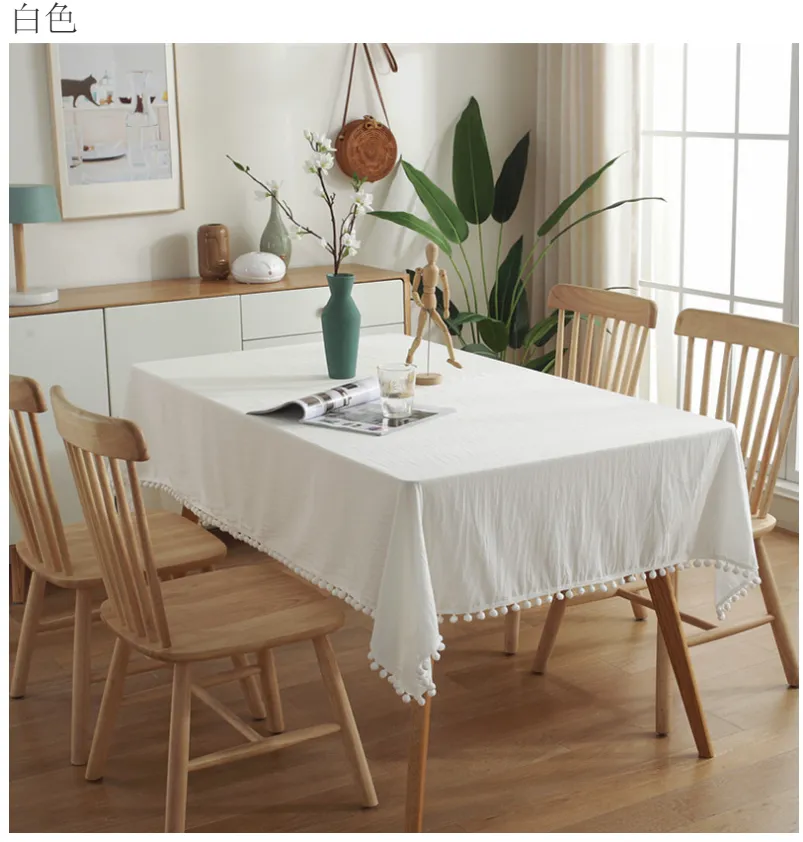 New solid-color pom-poms Christmas tablecloths and tablecloths, simple washable cotton banquet table cloths, TV cabinet tablecloths and cover cloths detail image 3