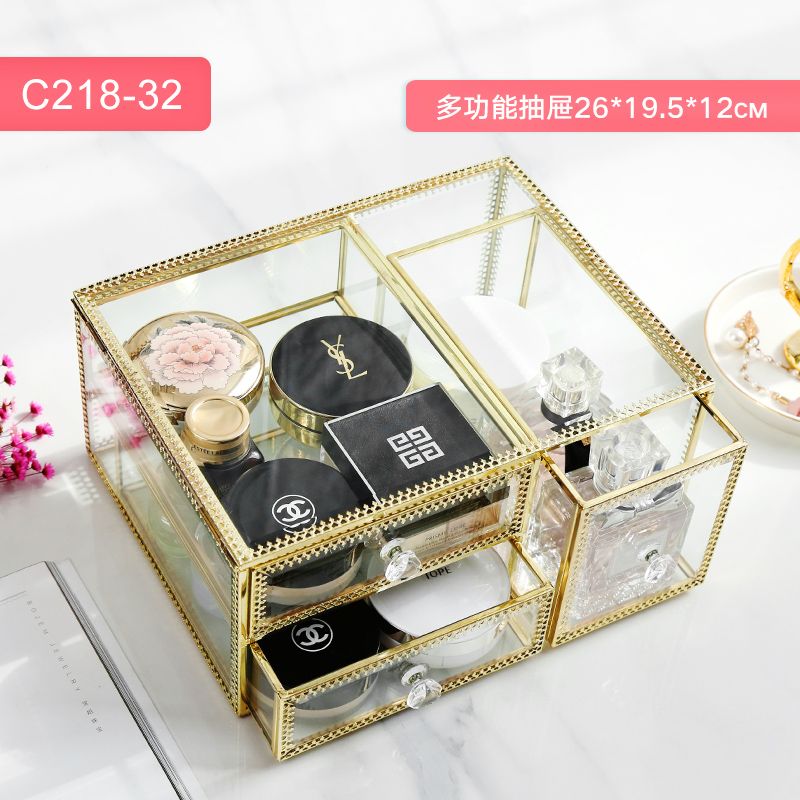 Clear glass makeup storage box